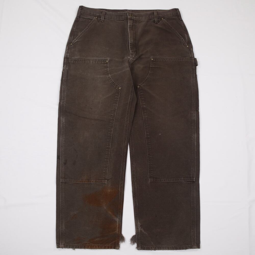 Vintage Carhartt B136 DKB Distressed Faded Brown Double Knee Pants 36x29